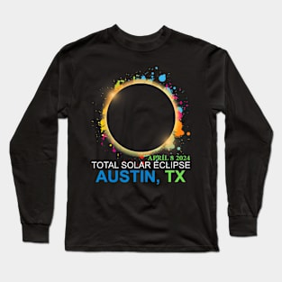 Total Solar Eclipse 2024 Austin Texas Colorful Totality Long Sleeve T-Shirt